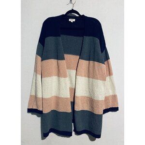 Umgee Sweater Womens Large Striped Chenille Long Cardigan Open Front Comfy Boho
